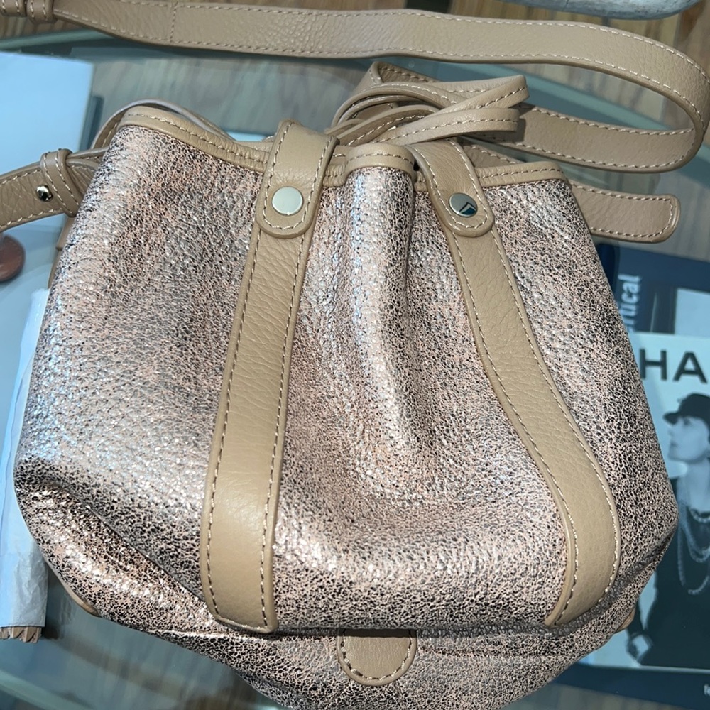 See by Chloe Vicki Drawstring satchel in metallic Gold and tan. BNWOT